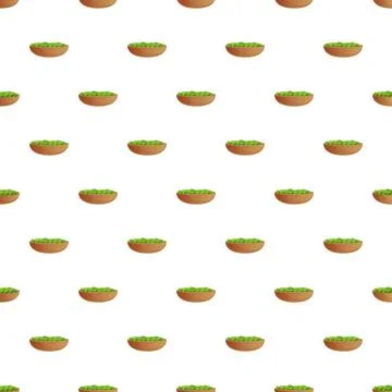 Seamless pattern with cartoon green peas in bowls 스톡 일러스트
