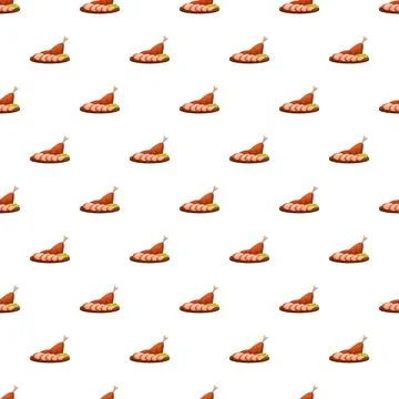 Seamless pattern with cartoon ham and meat slices Stock Illustration