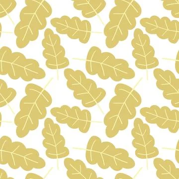 Seamless pattern Cartoon hand-drawn oak leaves in brown and yellow colors. Il Stock Illustration