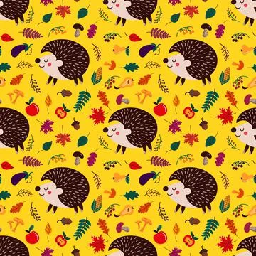 Seamless pattern with cartoon hedgehogs. vector illustration Stock Illustration