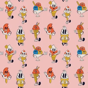 Seamless pattern with cartoon ice creams figure exuding joy and cheerfulness Stock-Illustration
