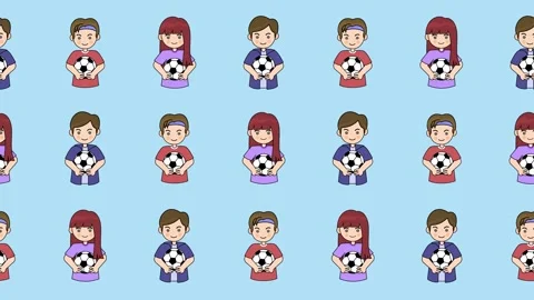 Seamless pattern of cartoon kids and teenagers holding soccer balls animation Stock Footage 319058998