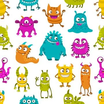 Seamless pattern with cartoon monster characters 스톡 일러스트