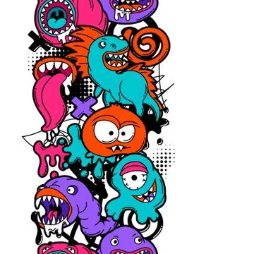Seamless pattern with cartoon monsters. Stockillustratie