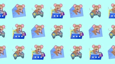 Seamless pattern of cartoon mouse, gaming, and locked file icons background Stock Footage 323202117