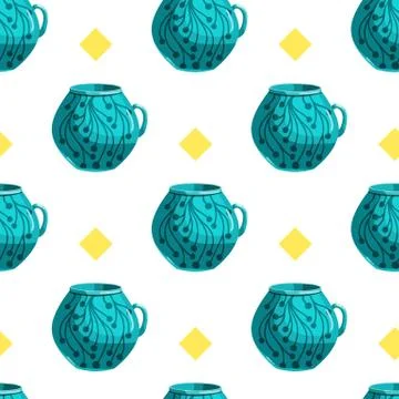 Seamless pattern with cartoon mugs Stock Illustration