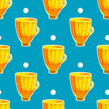 Seamless pattern with cartoon mugs Stock Illustration