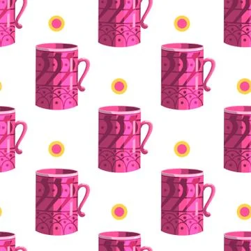 Seamless pattern with cartoon mugs Stock Illustration
