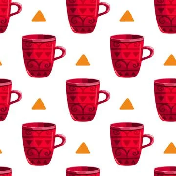Seamless pattern with cartoon mugs Stock Illustration