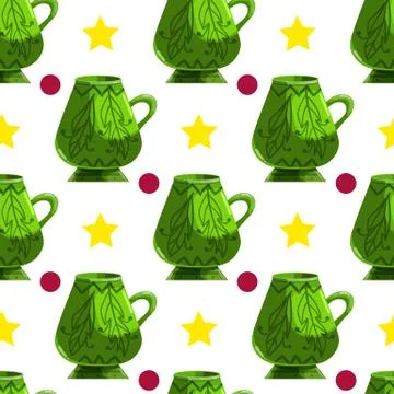 Seamless pattern with cartoon mugs Stock Illustration