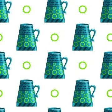Seamless pattern with cartoon mugs Illustrazione stock