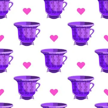 Seamless pattern with cartoon mugs Stock Illustration