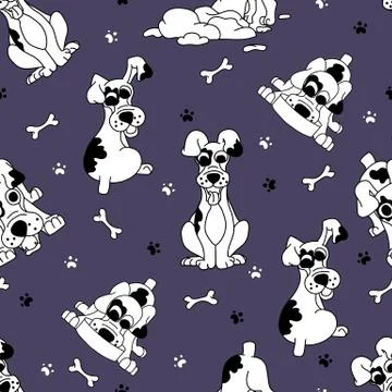 Seamless pattern with cartoon multicolored fold dog in different poses. Illustrazione stock