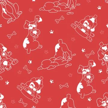 Seamless pattern with cartoon multicolored fold dog in different poses. Stock Illustration