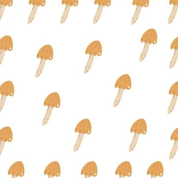 Seamless pattern with cartoon mushrooms on white background Stock Illustration