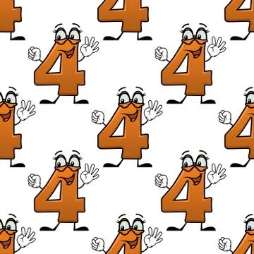 Seamless pattern with cartoon numbers four Stock Illustration