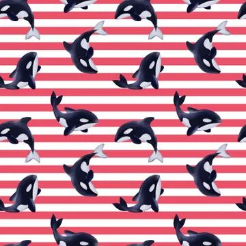 Seamless pattern with cartoon orcas Stock-Illustration