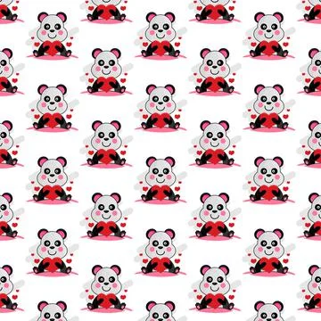 Seamless pattern cartoon panda holding heart Illustrazione stock