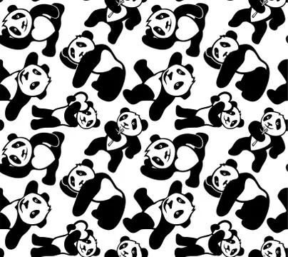 Seamless pattern with cartoon pandas Stock Illustration