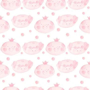 Seamless pattern with cartoon pigs. 2019 Chinese New Year of the Pig. Stock Illustration