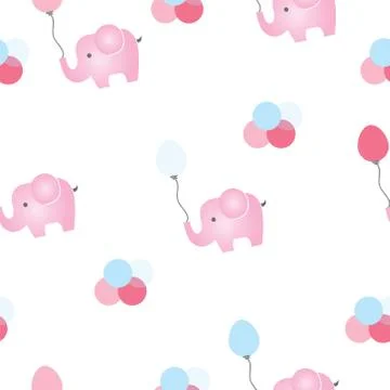 Seamless pattern with cartoon pink elephants with balloons Stock Illustration
