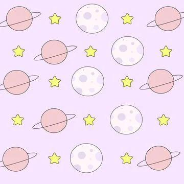 Seamless pattern, cartoon planets in doodle style. Children's print, textile Illustrazione stock