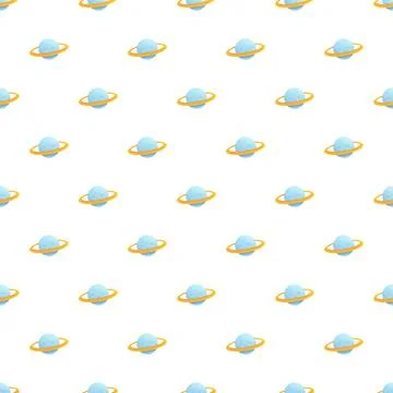 Seamless pattern with cartoon planets having rings Stock Illustration