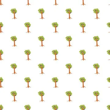 Seamless pattern with cartoon plum trees on white Stock Illustration