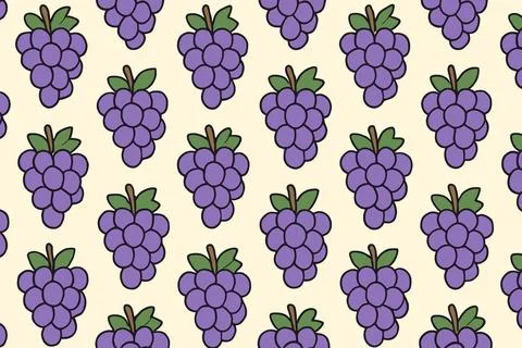 Seamless Pattern of Cartoon Purple Grapes on Beige Background Stock Illustration