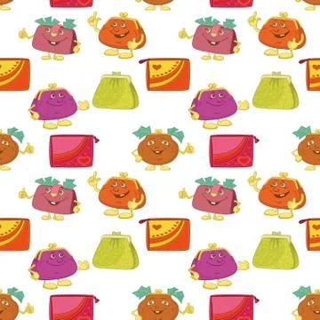 Seamless Pattern, Cartoon Purses Illustrazione stock