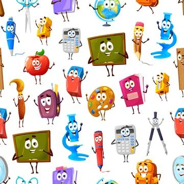 Seamless pattern of cartoon school characters イラスト素材