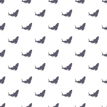Seamless pattern with cartoon sharks on white background イラスト素材