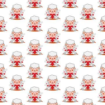 Seamless pattern cartoon sheep holding heart design Stock Illustration