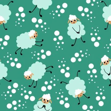 Seamless pattern with cartoon sheep Stock Illustration