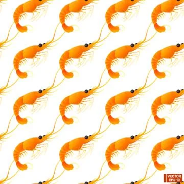 Seamless pattern with cartoon shrimps. Stock Illustration