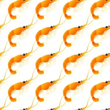 Seamless pattern with cartoon shrimps. Illustrazione stock