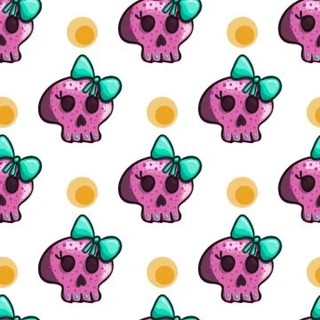 Seamless pattern with cartoon skulls Stock Illustration