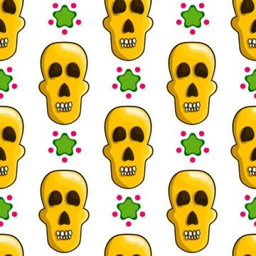 Seamless pattern with cartoon skulls Stock Illustration