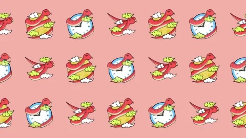 Seamless pattern of cartoon snakes, flying reptiles, and clocks icon animation Stock Footage 319361241