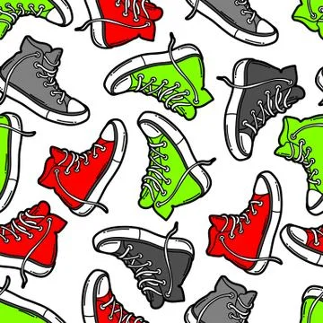Seamless pattern with cartoon sneakers. Stock Illustration