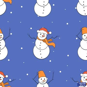 Seamless pattern with cartoon snowman. Stock Illustration