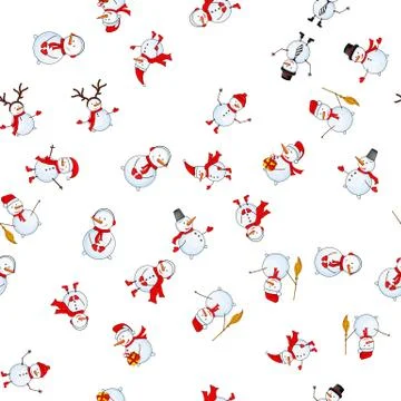 Seamless pattern with cartoon snowman in vector Stock Illustration