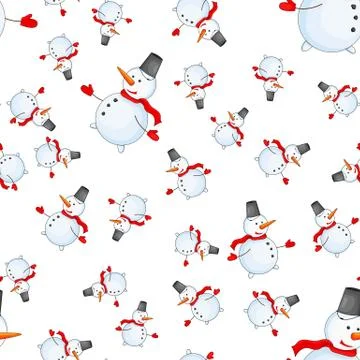 Seamless pattern with cartoon snowman in vector Stock Illustration