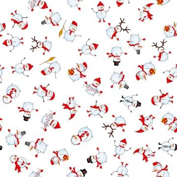 Seamless pattern with cartoon snowman in vector Иллюстрация