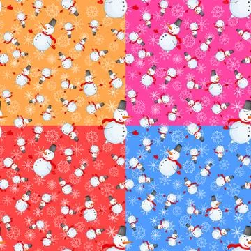 Seamless pattern with cartoon snowman in vector Stock Illustration