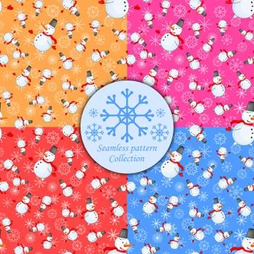 Seamless pattern with cartoon snowman in vector Stock Illustration