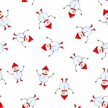 Seamless pattern with cartoon snowman in vector Иллюстрация