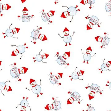 Seamless pattern with cartoon snowman in vector Stock Illustration
