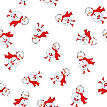Seamless pattern with cartoon snowman in vector Stock Illustration
