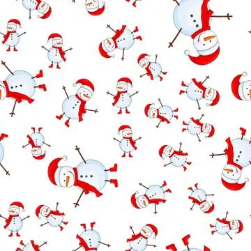 Seamless pattern with cartoon snowman in vector Stock Illustration